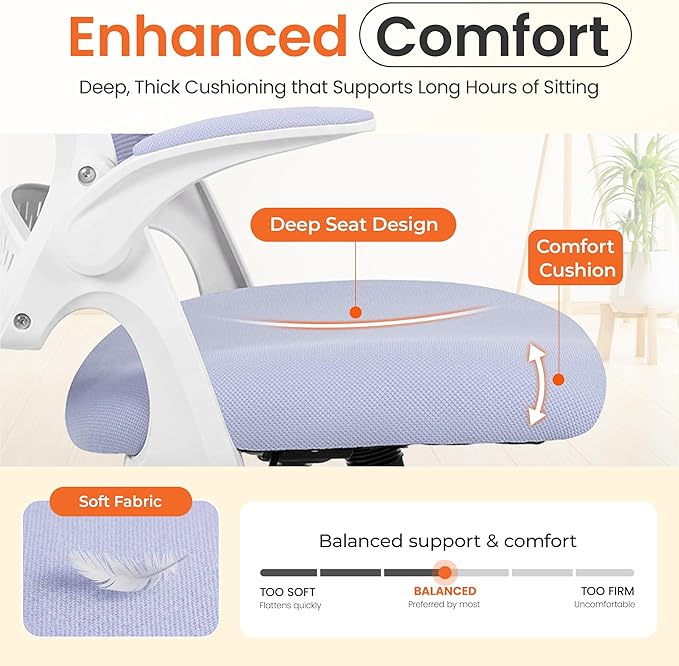 NEO Chair Office Chair Gaming Desk Computer Mesh Ergonomic Chair with Flip-up Arms Comfy Lumbar Support Adjustable Height Rolling Wheels Chair for Home Office (Purple)
