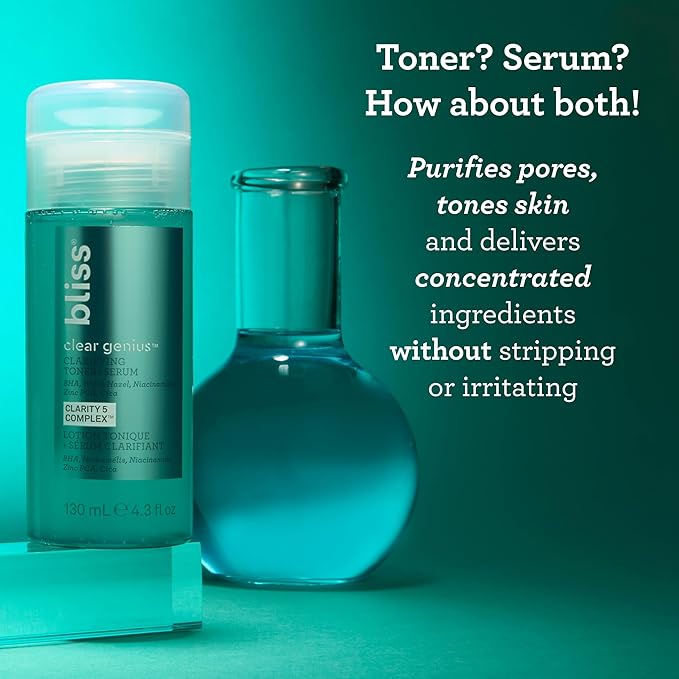Bliss Fab Foaming Cleanser & Clear Genius Toner + Serum | Pore Purifying Duo for Clear Skin | 2 Step Skincare Routine | Clean, Vegan, Cruelty-Free