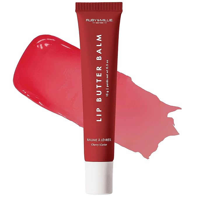 Ruby & Millie Tinted Lip Balm Cherry - Hydrating Cherry Lip Balm - Moisturizing Lip Butter Balm Treatment - Glossy Vegan Lipbalm 0.5 Oz