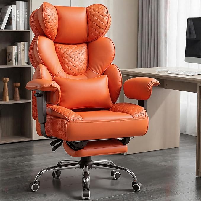 COMHOMA Big and Tall Office Chair with Upgrade Footrest, Heavy Duty Gaming Chair High Back Executive Chair with Spring Lumbar Support for Lower Back Pain Relief, 150°Reclining Adjustable Armrests