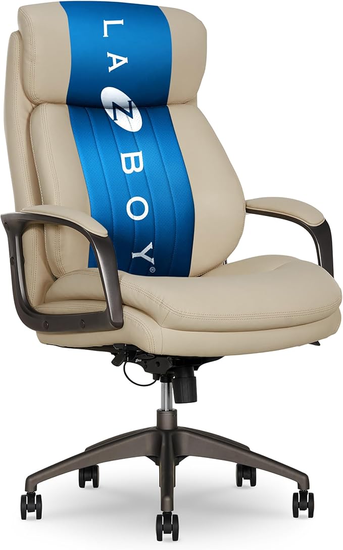 La-Z-Boy Nova Executive Office Chair - Ergonomic High Back Desk Chair with AIR Lumbar Support - Comfortable Computer Chair for Home Office - Vegan Leather - Cream