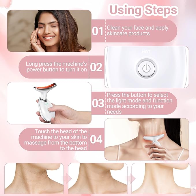 Neck Facial Massager, Light Face Neck Massager for Skin Care, Multifunctional Facial Skincare Tools with Vibration, at Home