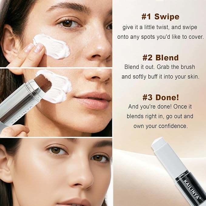 Korean Color Changing Foundation Stick 2-in-1 Waterproof & Long-Lasting Hydrating Makeup,with Brush for Lumine Skin, Dual-Ended Foundation -Concealer Stick, Portable for Easy Daily Use and Travel