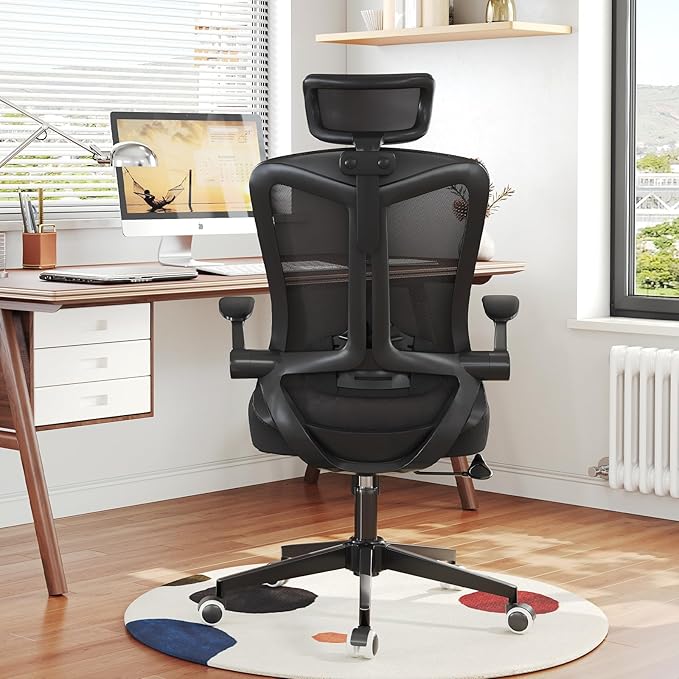 300 LBS Ergonomic Office Computer Mesh Chair - Adjustable Height Rolling Desk Chair with Flip-Up Armrests & High Back Support - Comfortable Swivel Task Chair for Home Office