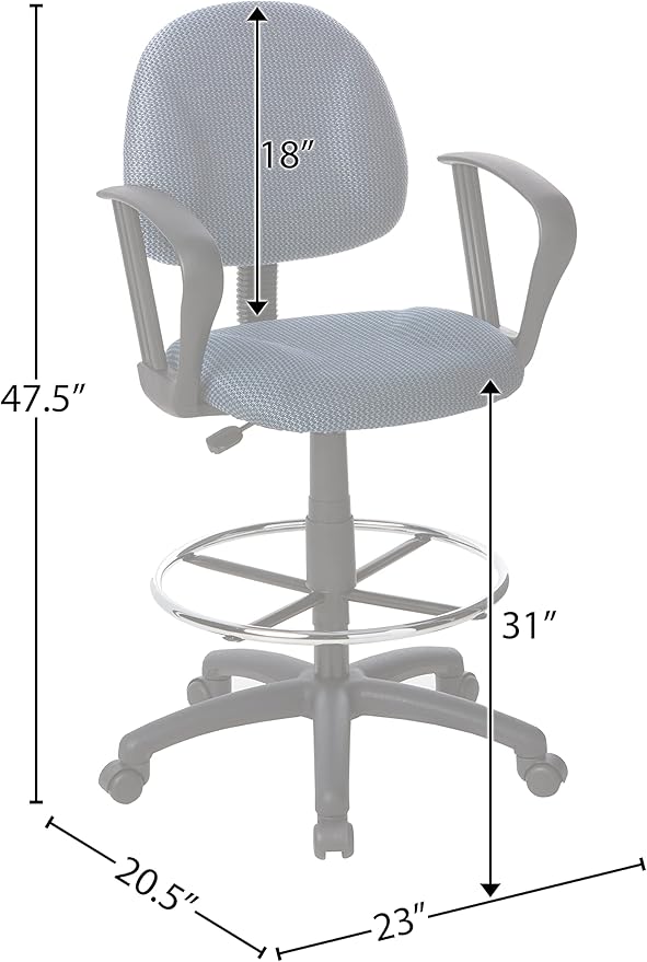 Boss Office Products B1617-BE Ergonomic Works Drafting Chair with Loop Arms in, Blue, Mid-Back