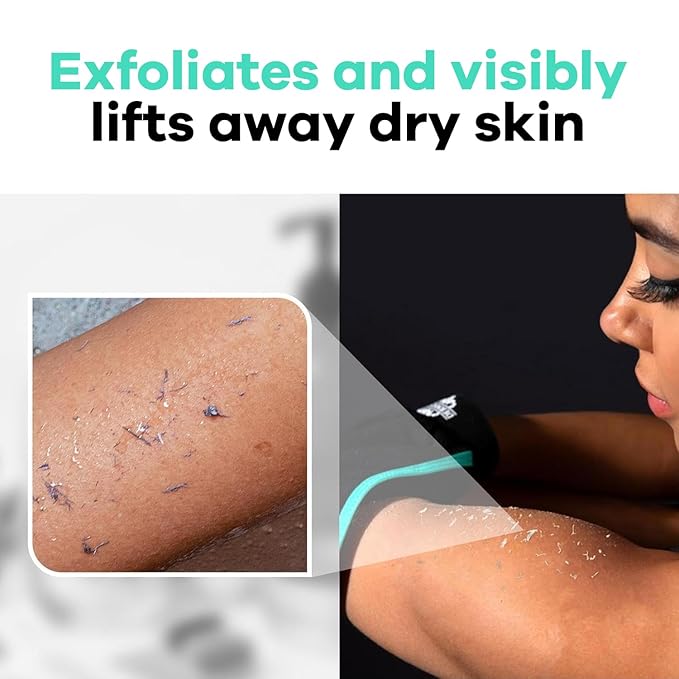 Dermasuri - Deep Exfoliating Glove - Korean Exfoliating Mitt - Body Scrubber for Shower - Buffs Dry & Dead Skin - Keratosis Pilaris Treatment Scrub - Skin Exfoliator for Men & Women - Teal Mitt