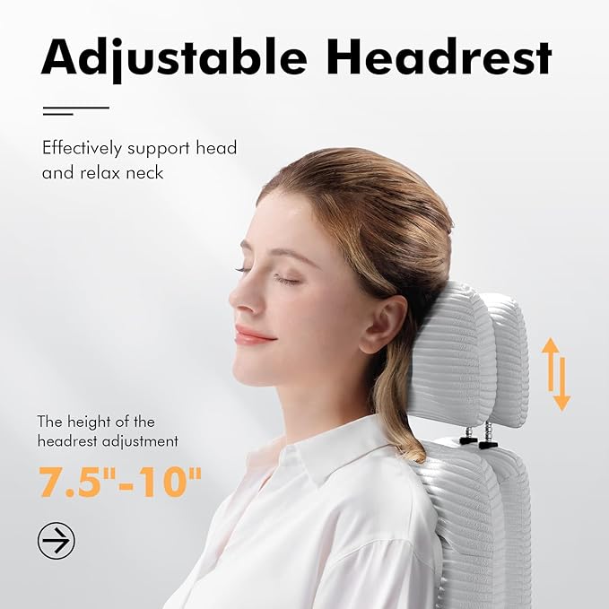 Criss Cross Chair with Wheels & Flip-up Arms, Executive Office Chair with Foot Rest, Swivel Cross Legged Office Chair with Lumbar Pillow, Corduroy Comfy Computer Desk Chair for Home, White