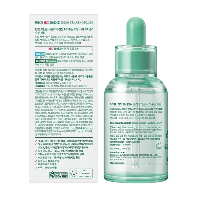 Dr. G R.E.D. Blemish Clear Hyal-Cica Soothing Serum - Korean Skincare - Long-Lasting, Hydrating Serum for All Skin Types - Cools Skin Temperature - Hyaluronic Acid & Centella Asiatica - 1.69 fl oz