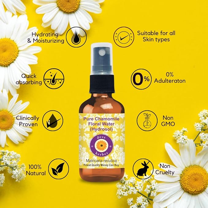 Deve Herbes Pure Chamomile Floral Water (Hydrosol) (Matricaria recutica) for Skin and Hair - 100ml (3.38 oz)