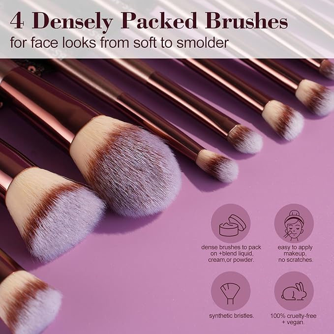BS-MALL 14 Pcs Makeup Brushes Set with 1 Pcs Makeup Sponge – Essential Foundation Powder Concealers, Eye Shadows, Blush Makeup Brushes with Travel Makeup Case (Coffee)