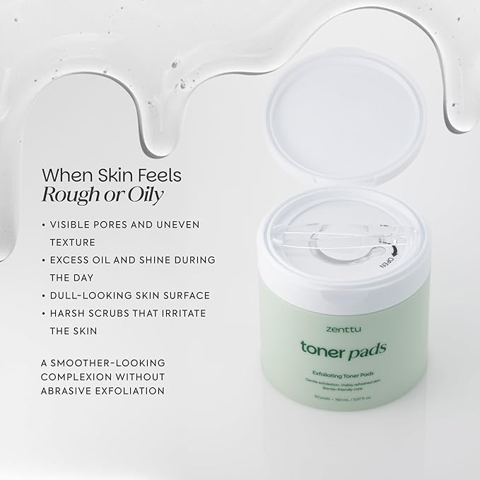 Korean Toner Pads for Pore Refining and Texture Smoothing with LHA and Ferments, Gentle Exfoliating Pads for Face Oil Balance | 60 Count