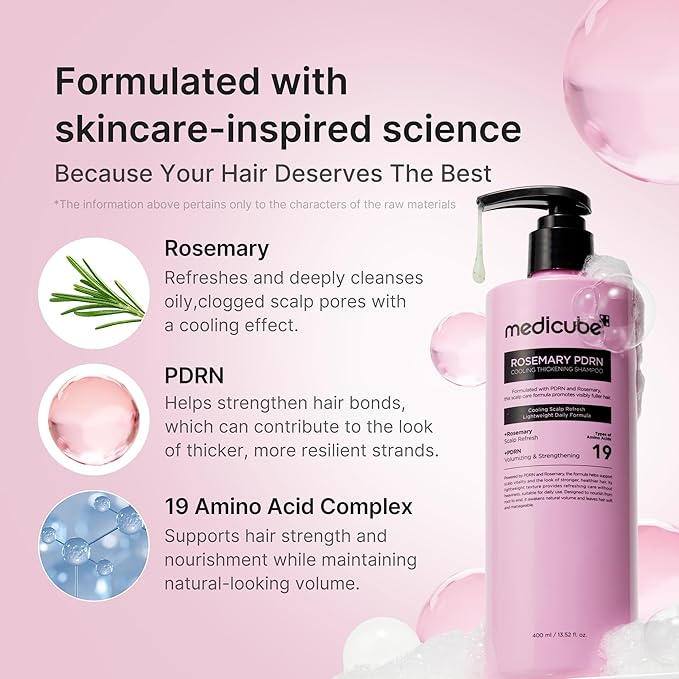 medicube Rosemary PDRN Clarifying Shampoo | Refreshing, Nourishing Care for Fine, Weak-Looking Hair | Amino Acid for Strengthening & Nourishing Formula | Korean Hair Care, 13.52 fl.oz