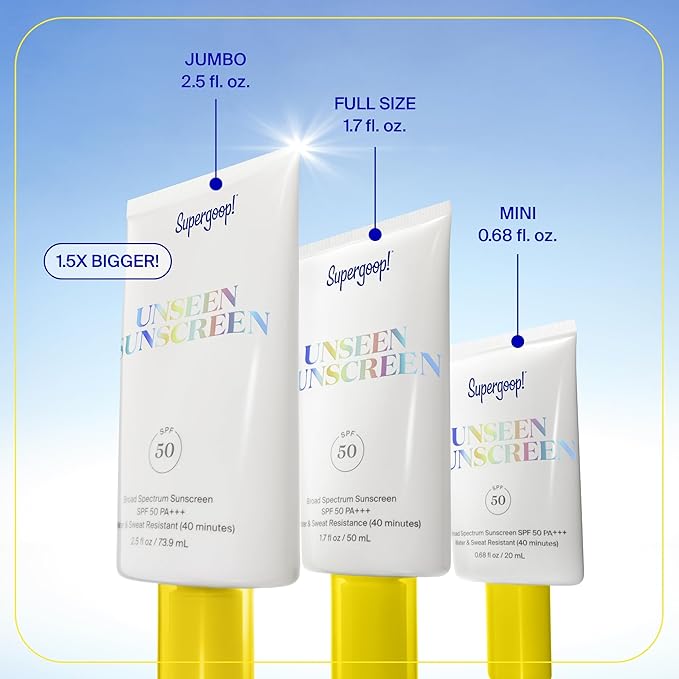 Supergoop! Unseen Sunscreen - SPF 50 - Clear & Invisible Face Sunscreen + Broad Spectrum + Makeup-Gripping Primer - Weightless, Scentless, Oil Free - For All Skin Types & Tones - 0.68 fl oz, 2 Pack