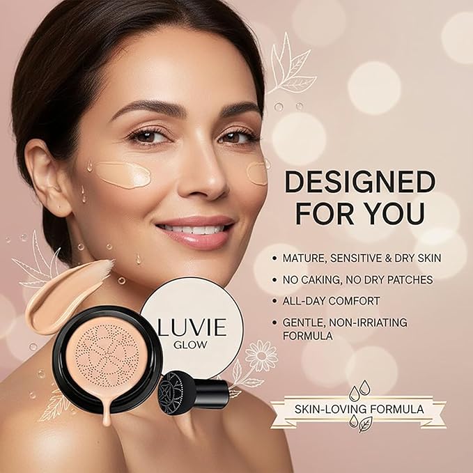 Foundation for Older Women | Mushroom Head Air Cushion CC Cream - BB Cream Full Coverage Makeup Foundation Long Lasting Waterproof Hydrating Lightweight (lvory white)