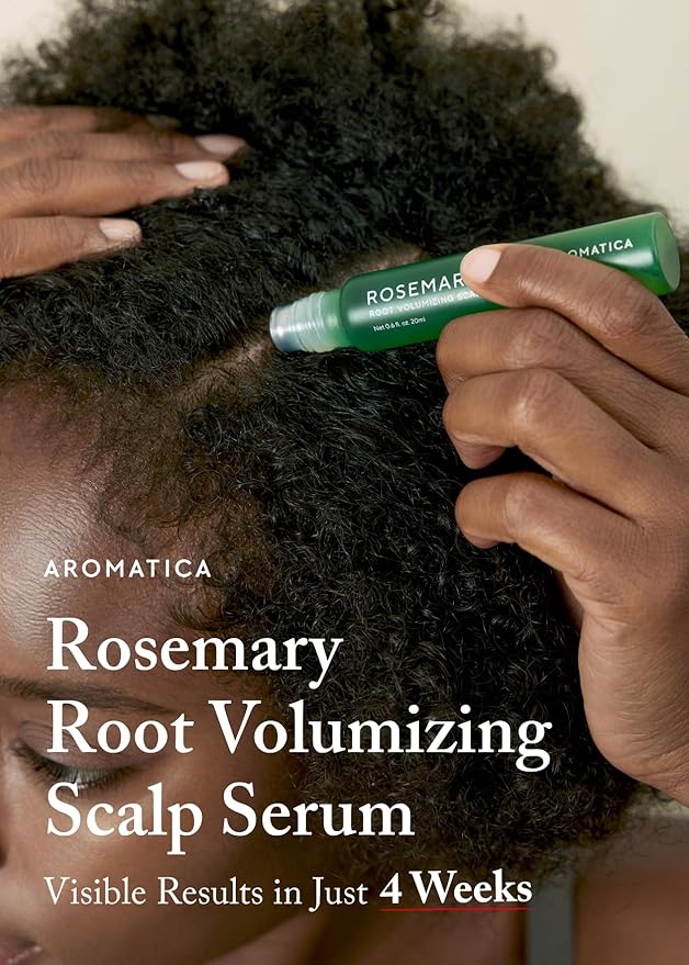 AROMATICA Rosemary Root Volumizing Scalp Serum, Hair Growth Serum Roll on, Caffeine 10,000ppm & Rosemary Essential oils 1,400 ppm, Cooling Scalp Korean hair care, Silicon/Paraben/Sulfate‑Free (0.67oz)