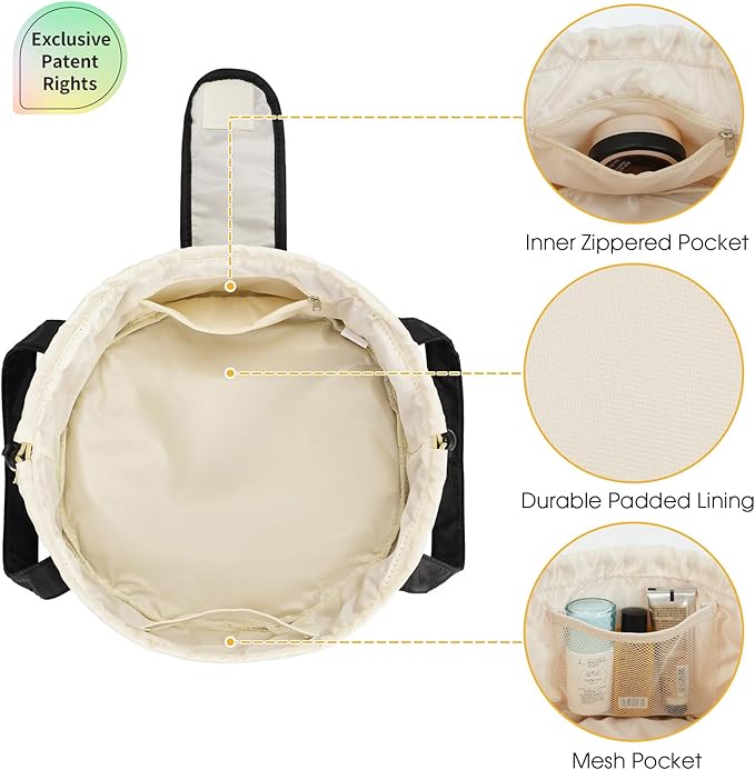 Narwey Lay Flat Open Drawstring Makeup Bag, Large Cosmetic Bag for Women Girls, Cute Make up Bags with Handle, Portable Travel Toiletry Bag for Skincare, Brushes & Travel Essentials (Black)