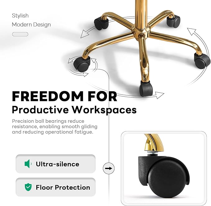 Lessmore Clear Acrylic Desk Chair with Pu Leather Cushion, Adjustable Home Office Chair with Wheels, Rolling Armless Vanity Chair for Office, Home, Make Up, Small Space, Bedroom(Gold)