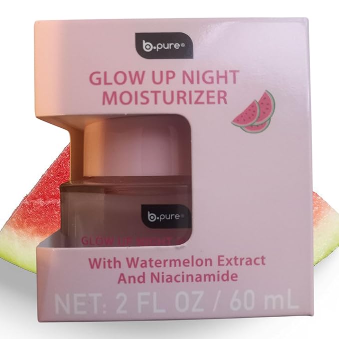 B.pure Glow Up Night Moisturizer With Watermelon Extract and Niacinamide, Facial Night Cream, 2 fl Oz, 1 pack