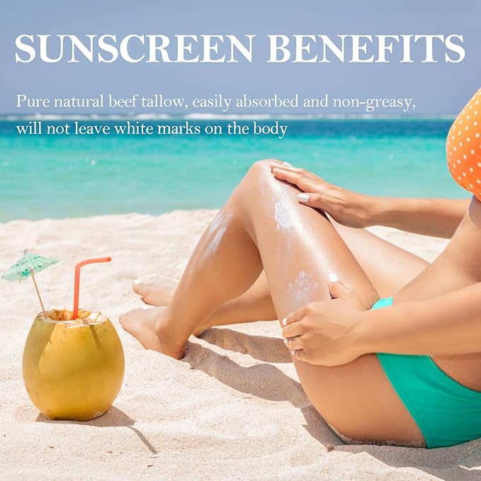 Beef Tallow Sunscreen for Face, Natural Reef Safe Sunblock for Face Body, Non Greasy Clean Travel Sun Screen Sunblock for Sunmmer Beach Outdoor Travel, 2.46 OZ