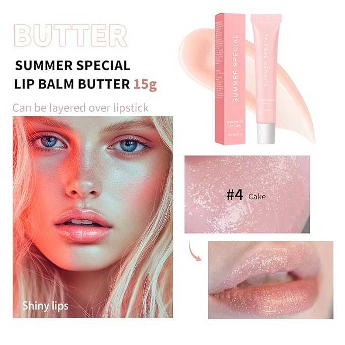 Summer Special Lip Butter Nourishing Hydration Lip Gloss with Shea Butter & Olive Oil Soothes Dry Lips and Lip Care Lip Balm with Natural Tint & Gloss Effect Lip Stain Cake