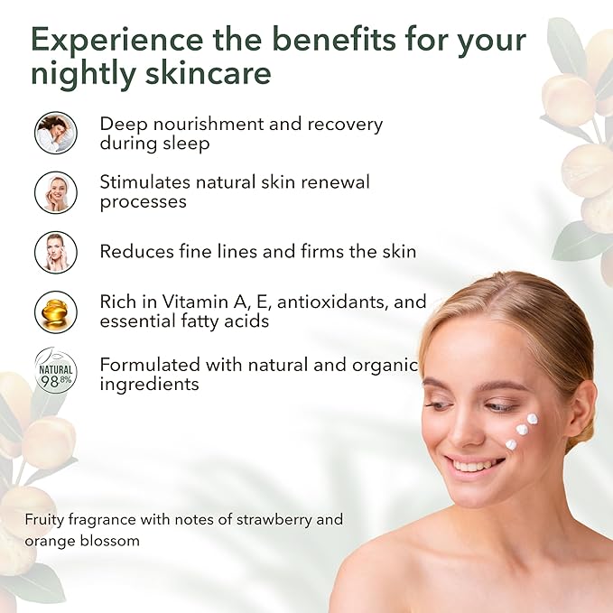 Night Cream with Organic Argan Oil – Revitalizing & Nourishing, Anti-Aging Face Moisturizer with Vitamin C, Vegan, 97.7% Natural Ingredients, 1.7 Fl Oz - ECOLATIER