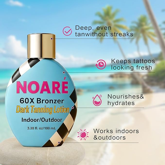 NOARE Tanning Bed Lotion 60X Bronzer, Indoor Outdoor Dark Self Tanning Lotion DHA+Erythrulose, Gradual Tanner for Light to Medium Skin Tone, 3.38 FL OZ