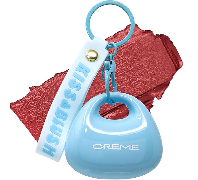 The Crème Shop Kiss & Blush Tinted Lip Balm & Blush, Korean Makeup for Lips & Cheeks, Cute Charm Key Chain, Hydrating, Long Lasting Tint, Aloe, Squalane (Berry Milkshake)
