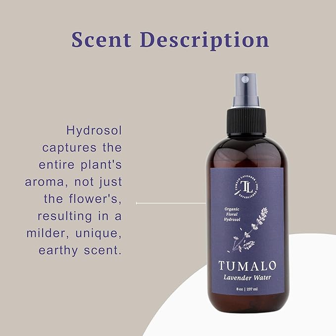 Organic Water Hydrosol Lavender Spray - Floral Water for Skincare, Aromatherapy, Stress Relief & Relaxation, Natural Facial Toner, Body Mist, Room & Linen Spray, Made in USA - 8 oz