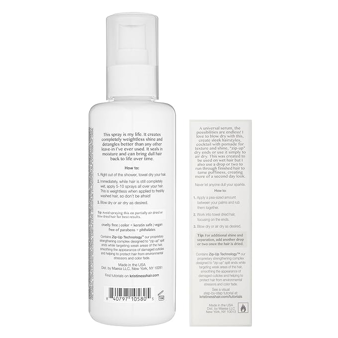 Kristin Ess Styling Bundle, Hydrating Salon Leave In Conditioner Spray for Strength + Shine - Lightweight Anti Frizz Detangler for Women + Weightless Shine Working Hair Serum for Dry Damaged Hair
