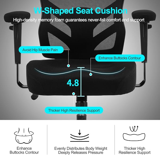 YFO Ergonomic Office Chair, Mesh Computer Desk Chair with Adjustable Back Lumbar Support and Armrests, Comfy Executive Rolling Swivel Task Chair for Home Office, Black