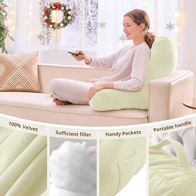 Sasttie Reading Pillow for Bed - 23 Inch, Back Pillow for Bed Sitting Up, Back-Rest Support Cushion with Side Pockets and Arms, Dorm Essentials, Oeko-Tex Certified, Cream
