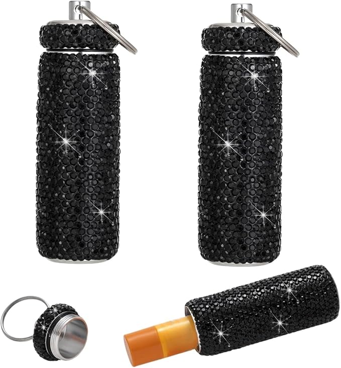 Chapstick Holder Key Chain 2Pcs Lip Balm Gloss Holder Keychain Bling Lipstick Case for Purse Portable Metal Chap Stick Organizer Cute Key Chain Accessories for Women (Sliver)