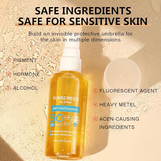 Body Sunscreen Oil Spray SPF 50 - Lightweight, Hydrating, and Glow-Boosting Mist for All Skin Type, 100ml
