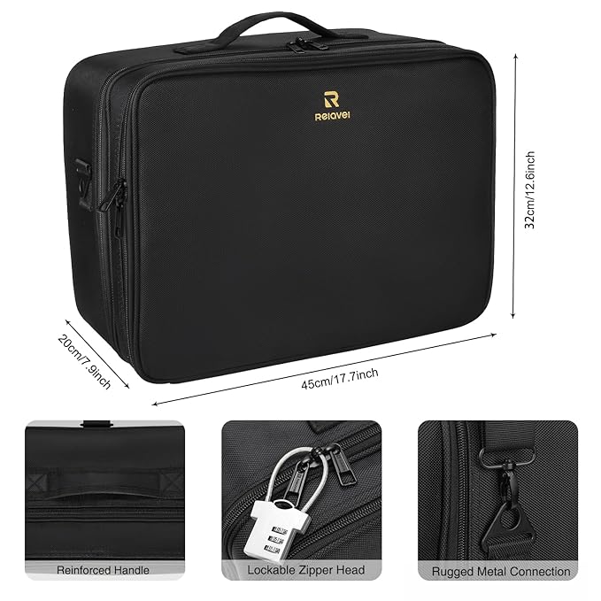 MONSTINA Extra Large Makeup Case 17 Inch Travel Makeup Train Case Professional Makeup Artist Case Nail Polish Organizer Storage Box with Two Adjustable Shoulder Strap