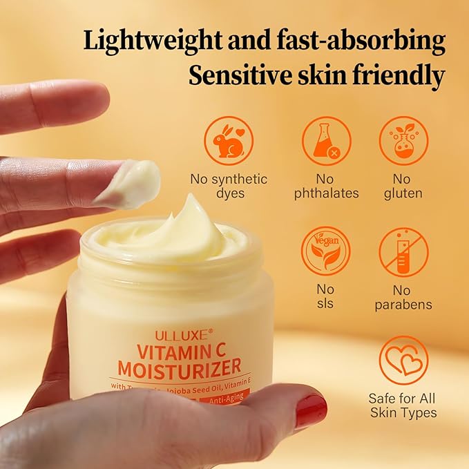 Vitamin C Face Moisturizer, Brightening & Anti-aging Face Cream with Turmeric for Dark Spots, Wrinkles & Uneven Tone, Glowing Skin Care Hydrating with Niacinamide & Squalane for All Skin Types, 2.3 Oz