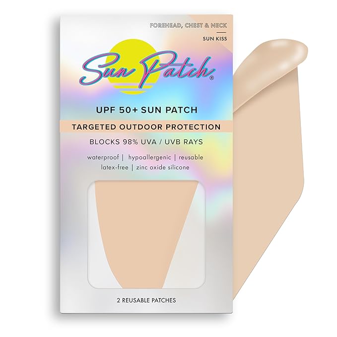 Sun Patch Reusable Forehead and Neck Sunblock Patches - 100% Silicone Sunscreen for UV Protection, Face Stickers With UPF 50 - 1 Pack/2 Patches, Sunkiss (Nude) for Golf, Surf, Swim, Ski