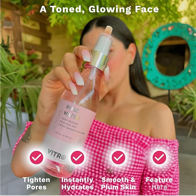 Rose Water Spray for Face | 200 ml/6.76 Fl Oz, Pack of 2 | Pure Gulab Jal | No Additives, Chemicals, or Preservatives | Natural Toner for Hydrated, Glowing Skin | Hydro Distilled