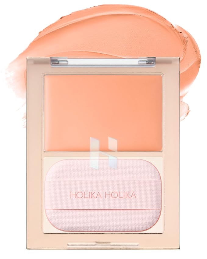 HOLIKA HOLIKA Tinted Milk Cream Blush 01 Cutie Pie - Korean Face Makeup with Built-In Puff, Semi-Luminous Milky Color, High Powder Content Formula, Transparent Finish for Semi-Matte Glow