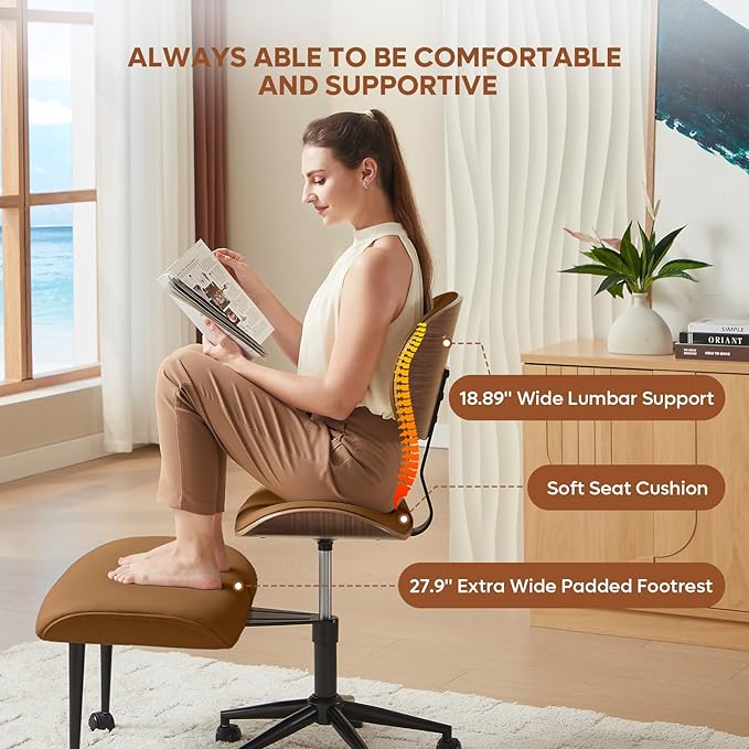 Bestier Meditation Chair with Wider Bentwood Back Support, Ergonomic Cross Legged Office Chair for Adults up to 300 lbs, 360° Swivel Adjustable Height for Multi Position (Contemporary Bentwood, Brown)
