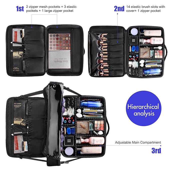 MONSTINA Extra Large Makeup Case 17 Inch Travel Makeup Train Case Professional Makeup Artist Case Nail Polish Organizer Storage Box with Two Adjustable Shoulder Strap