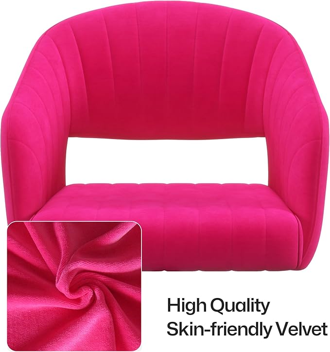 Home Office Swivel Desk Chair, Modern Velvet Vanity Chair, Height Adjustable Armchair with Gold Base, Ergonomic Office Chair for Task Study Computer Room, Hot Pink