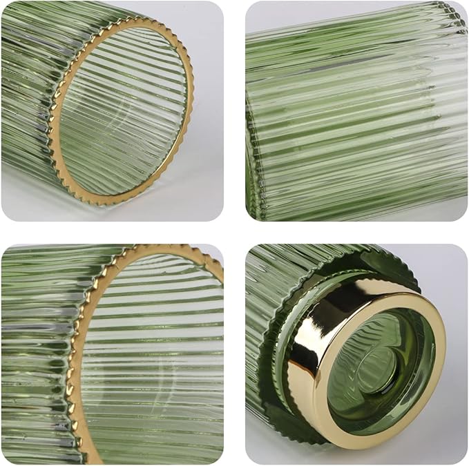 Green Makeup Brush Holder for Vanity, Glass Makeup Organizer Cup, Gold Toothbrush Holders, Pen Holder for Desktop, Vintage Brushes Storage Organizer for Paint Brush, Pen, Pencil, Eyeliner