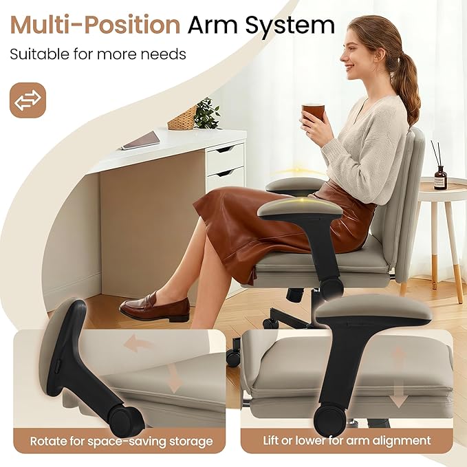 Criss Cross Office Chair with Wheels - PU Leather Wide Criss Cross Desk Chair with Flip-up Arms and Thick Cushion - Comfy Tilting Swivel Rolling Vanity Chair for Home Office Bedroom Apartment