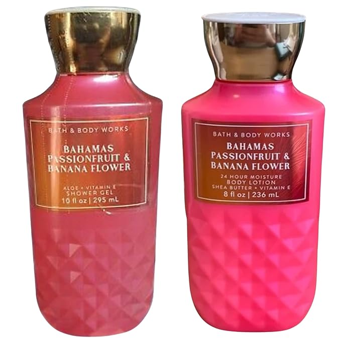 Bath and Body Works Gift Set of 10 oz Shower Gel and 8 oz Lotion (Bahamas Passionfruit & Banana Flower)