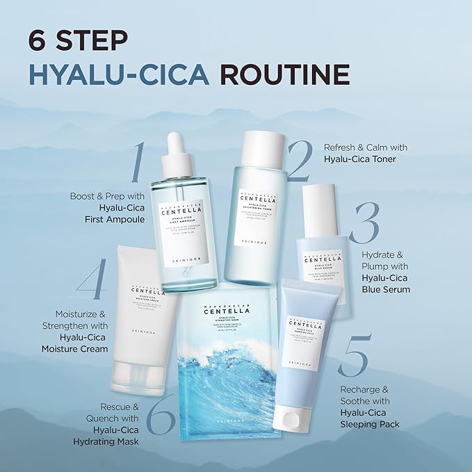SKIN1004 Hyalu-Cica Blue Serum 1.69fl.oz, 50ml, Hydrating Face Serum with 5 Hyaluronic Acids & Madagascar Centella Asiatica, Korean Facial Ampoule for Deep & Long-lasging Moisture, Korean Skin Care