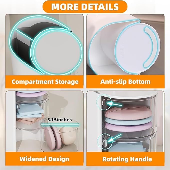 3-Layer Rotating Makeup & Jewelry Organizer with Hair Brush Holder, Vanity Organizer for Earrings, Necklaces, Rings, Bracelets, Hair Clips and Makeup Brushes (White)