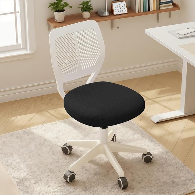 Armless Desk Chair Swivel Office Rolling Chair with Soft Padded Cushion, Height Adjustable Small Task Chair, Ergonomic Study Computer Chair for Kids Girls Boys Teens (Black White, 4PCS)
