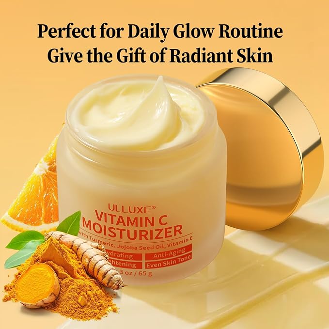 Vitamin C Face Moisturizer, Brightening & Anti-aging Face Cream with Turmeric for Dark Spots, Wrinkles & Uneven Tone, Glowing Skin Care Hydrating with Niacinamide & Squalane for All Skin Types, 2.3 Oz
