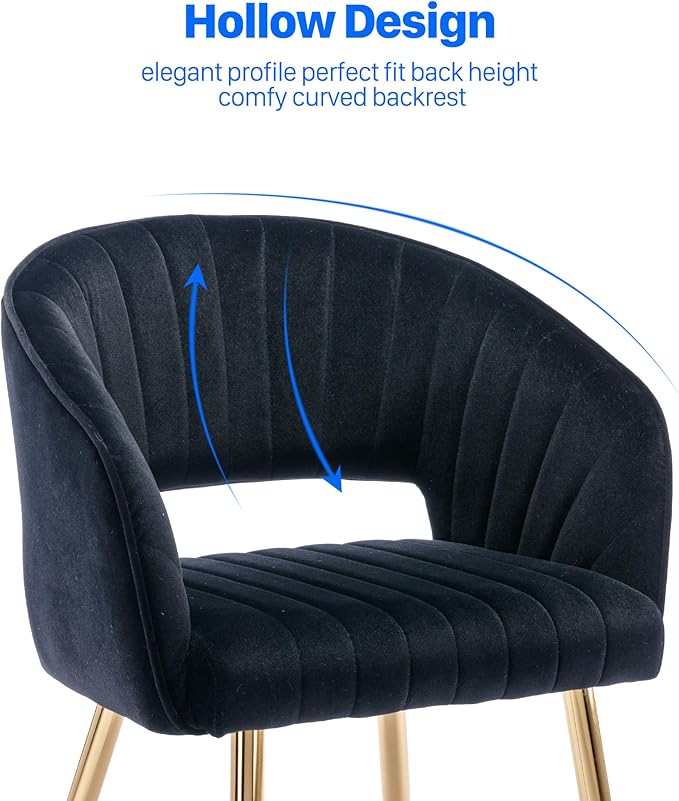 Home Office Chair Velvet Desk Chair Accent Armchair Upholstered Modern Tufted Chairs with Gold Legs for Girls Women Ergonomic Study Seat Computer Task Stools for Living Room(Black)