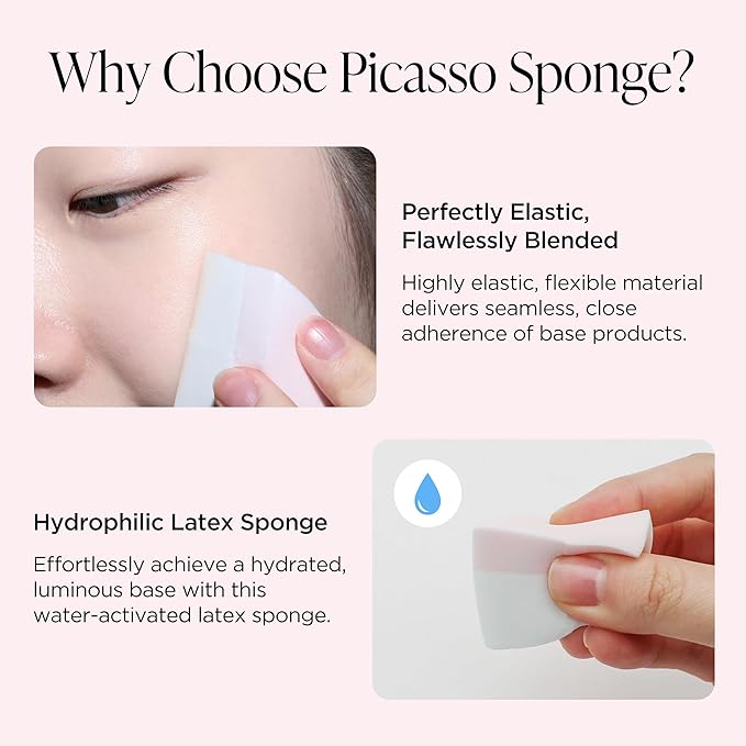 Piccasso Latex Round Makeup Sponges 6P – Hydrophilic Foundation Sponges for Makeup, Dewy & Matte Finish, Triangular Face Sponges for Precise Blending, Ideal for Base Makeup Application